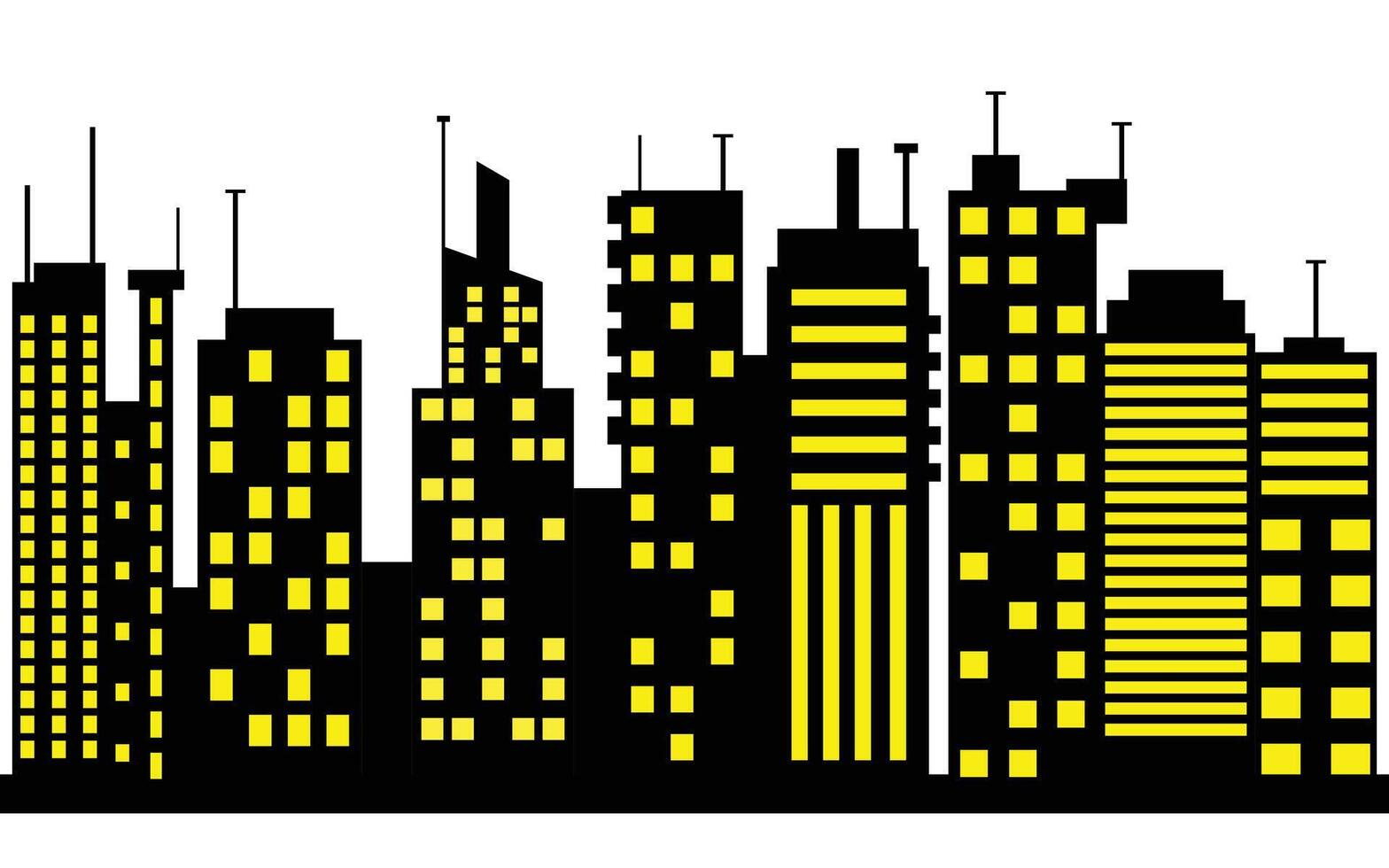 Abstract Night Cityscape Silhouette with Yellow Windows on a white Backdrop vector