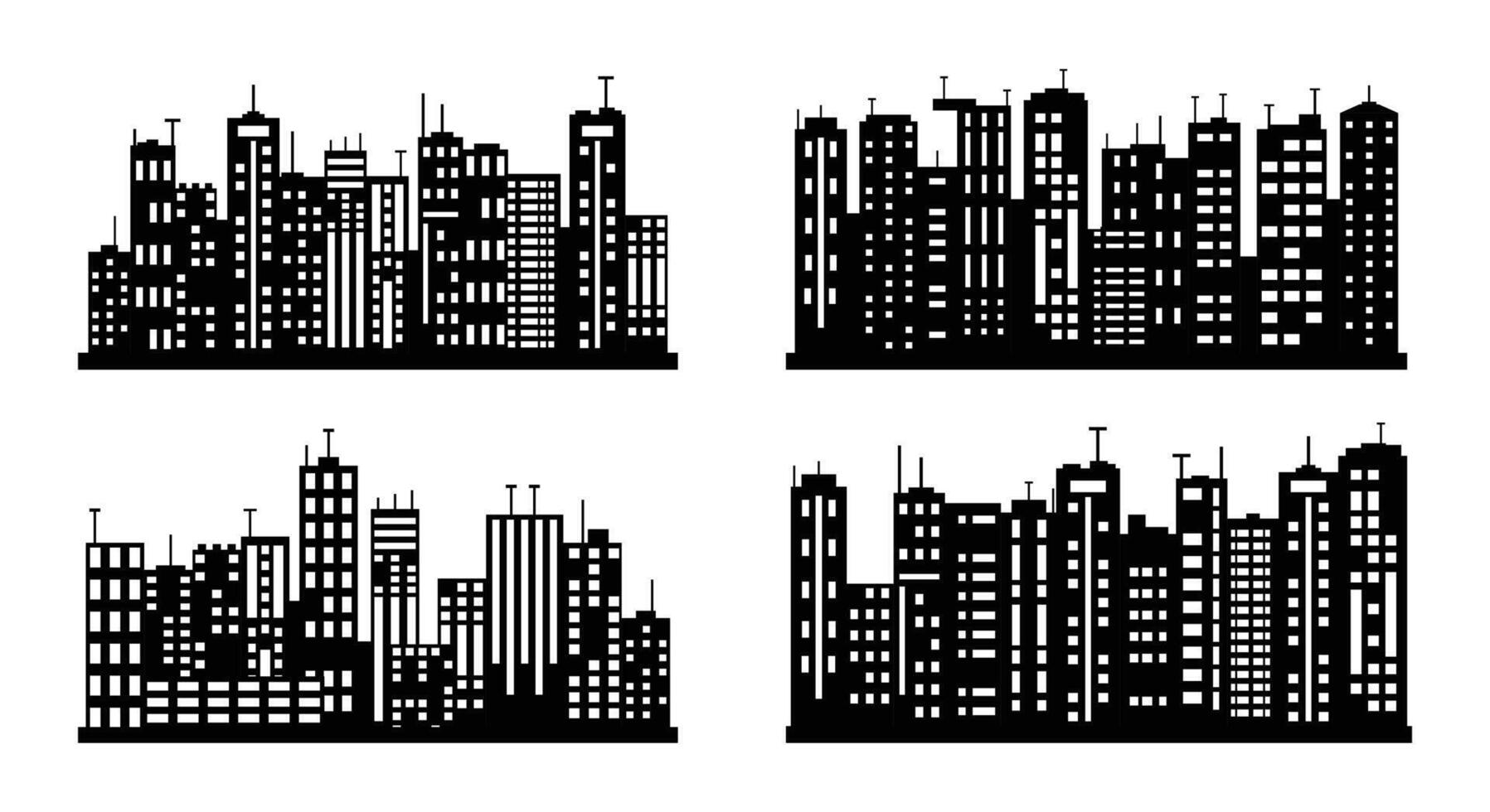 Silhouette Cityscapes Collection Set Isolated on White, Outlines, Modern City vector