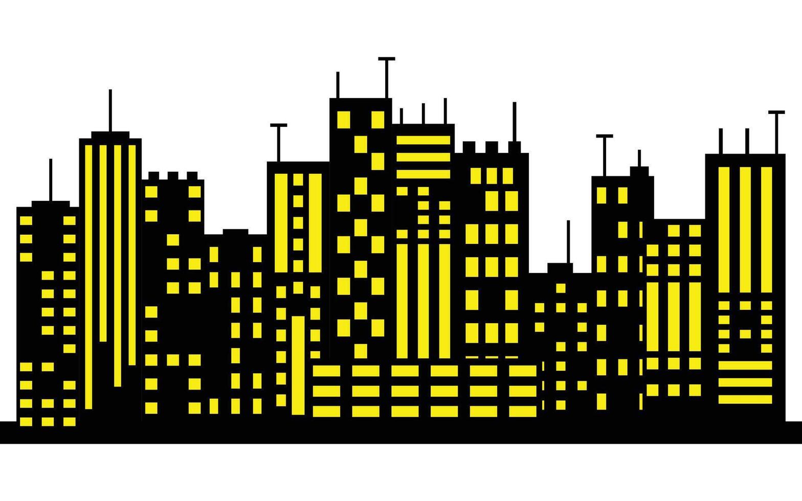 Cityscape Silhouette with Yellow Windows on white Background vector