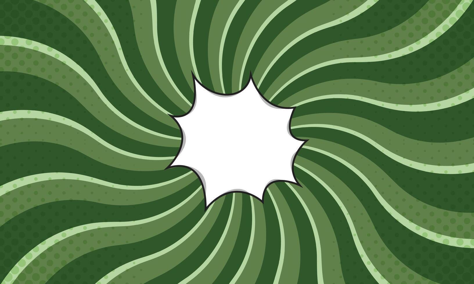 Cartoon Green Background with Radial Lines, Halftone Dots and White Speech Bubble vector