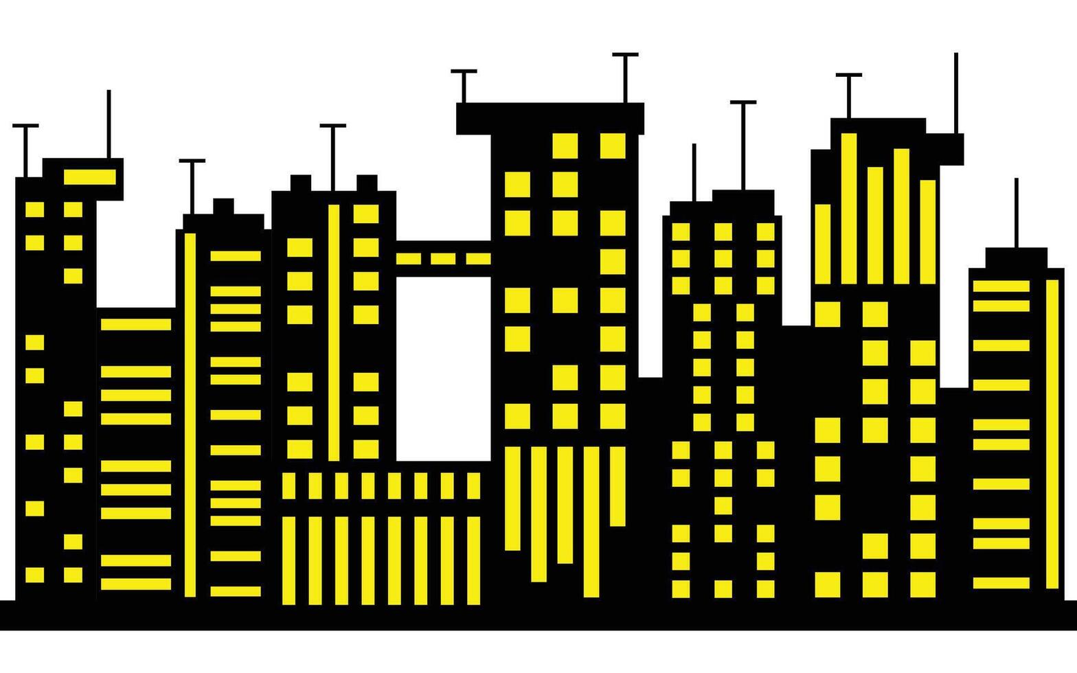 Pixel Art Cityscape Silhouette with Yellow Windows on white Background Design vector