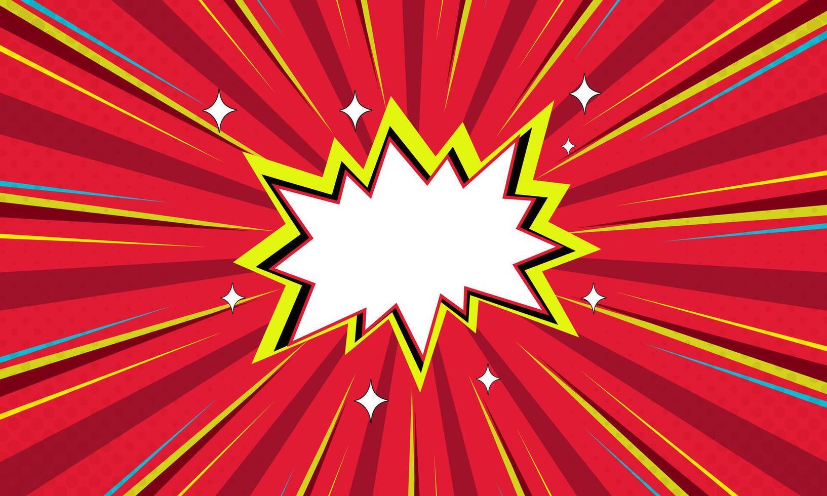 Red Comic Explosion with Yellow Lines and White Sparkles and an Empty White Speech Bubble vector