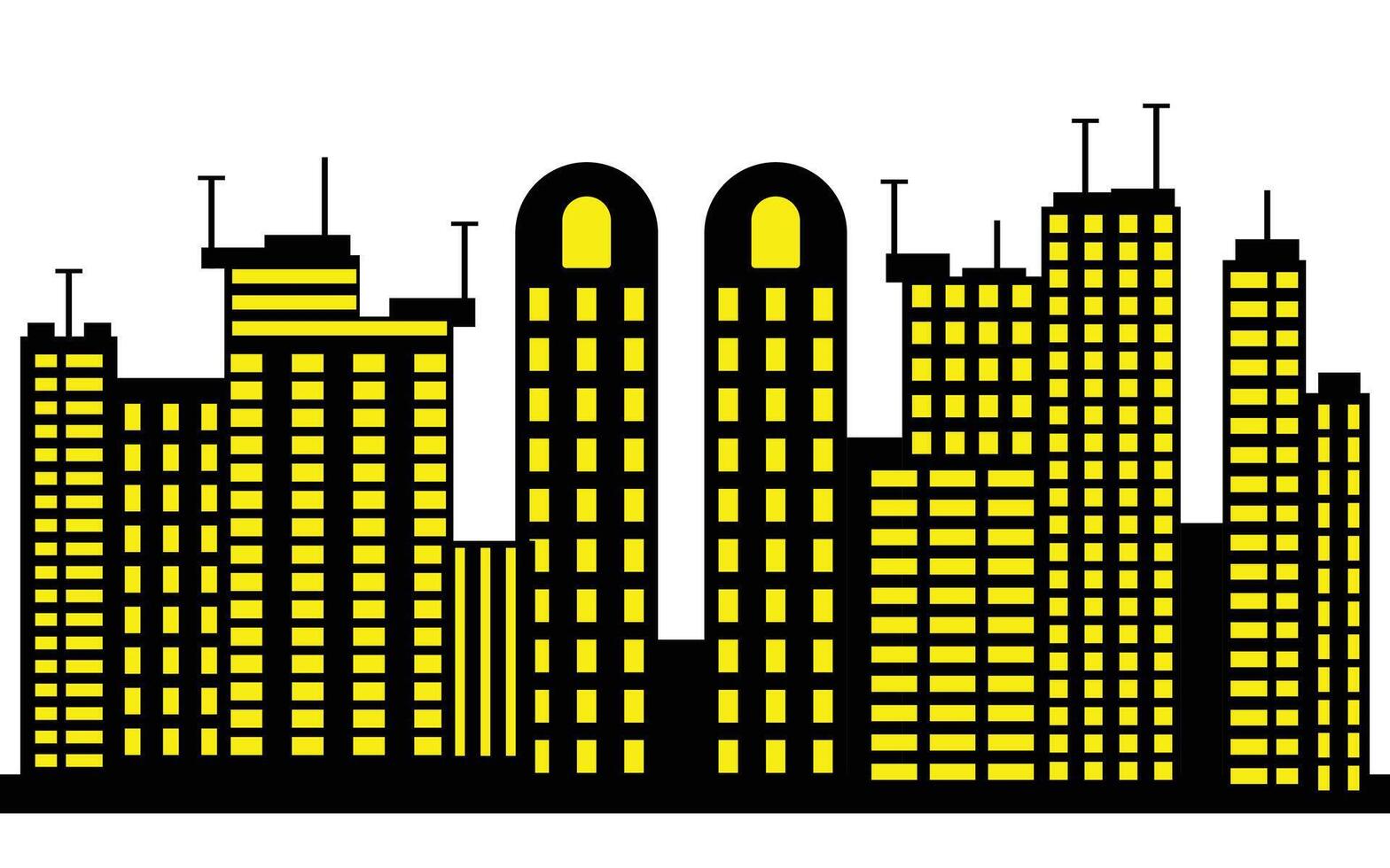 Modern Buildings Silhouette with Yellow Windows on a white Background vector