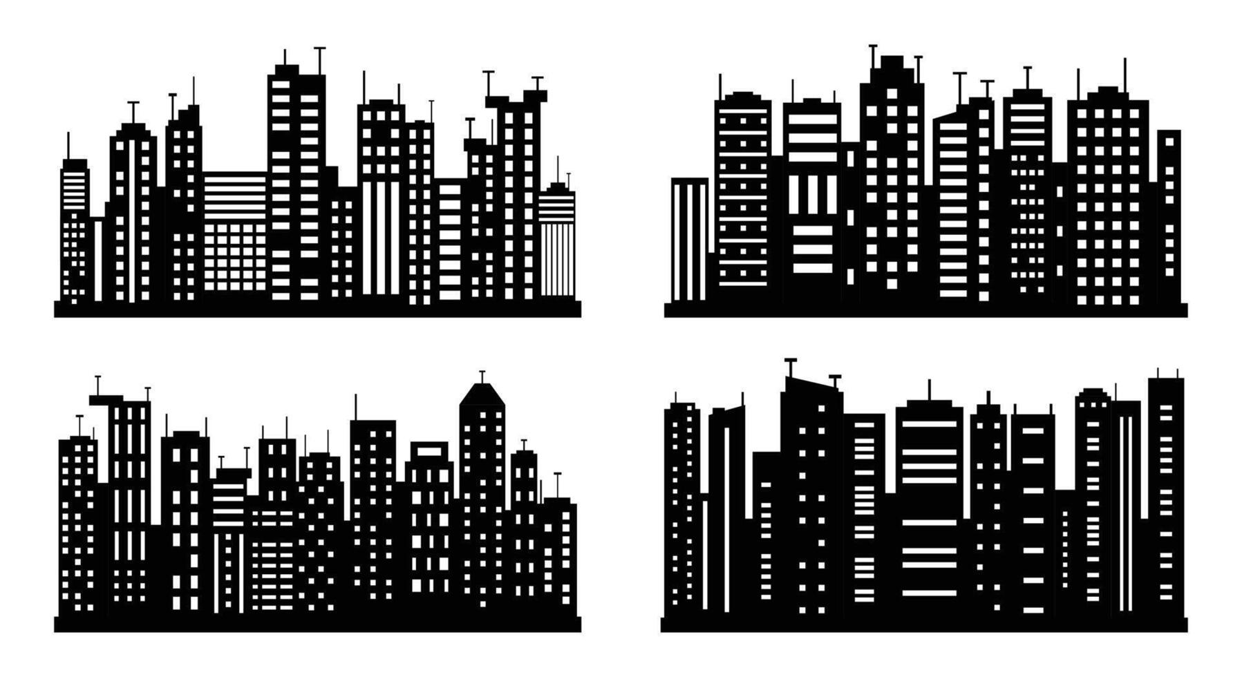 Cityscape Silhouette Collection, Different Skyline Illustrations, White Background Scenery vector