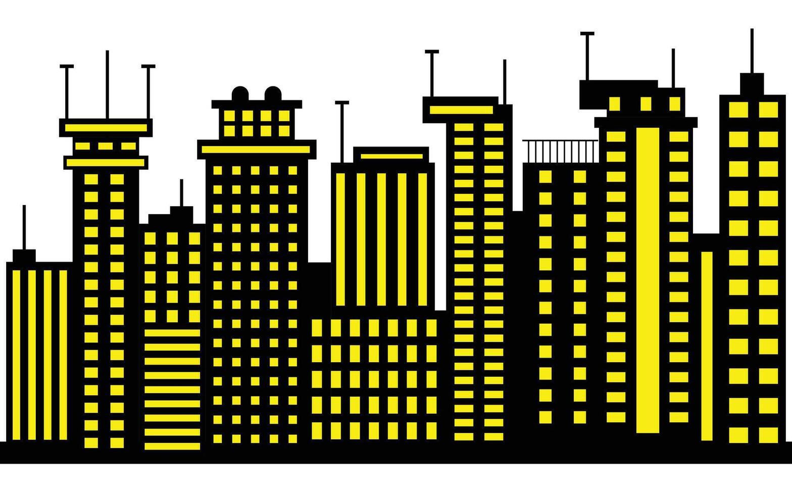 Cityscape Outline with Yellow Windows on Buildings Against a white Backdrop vector