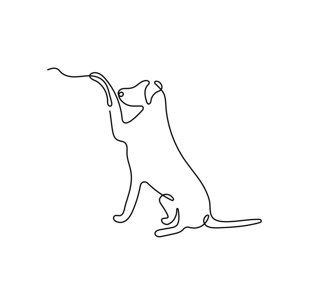 Playful dog in continuous line drawing style. Minimalist black linear sketch isolated on white background. Animal illustration of a playing puppy vector