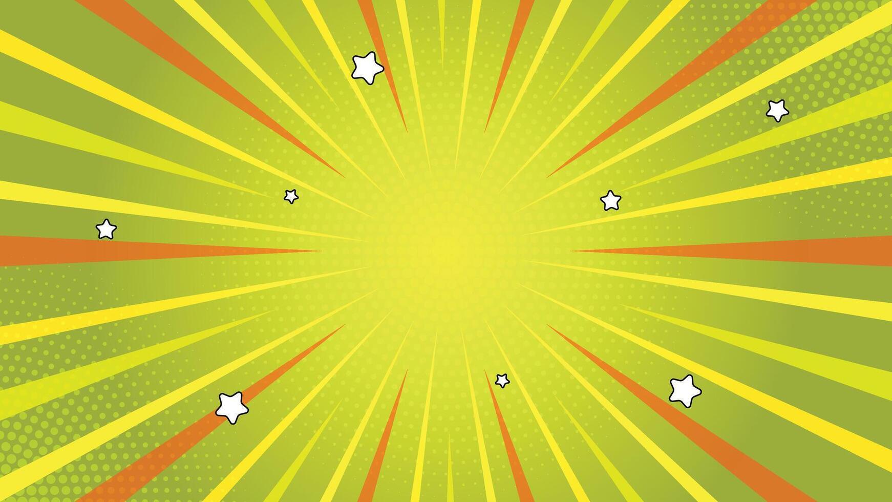 Retro Pop Art with Comic Rays, Halftone Dots, and Floating Star Outlines, Light Green vector