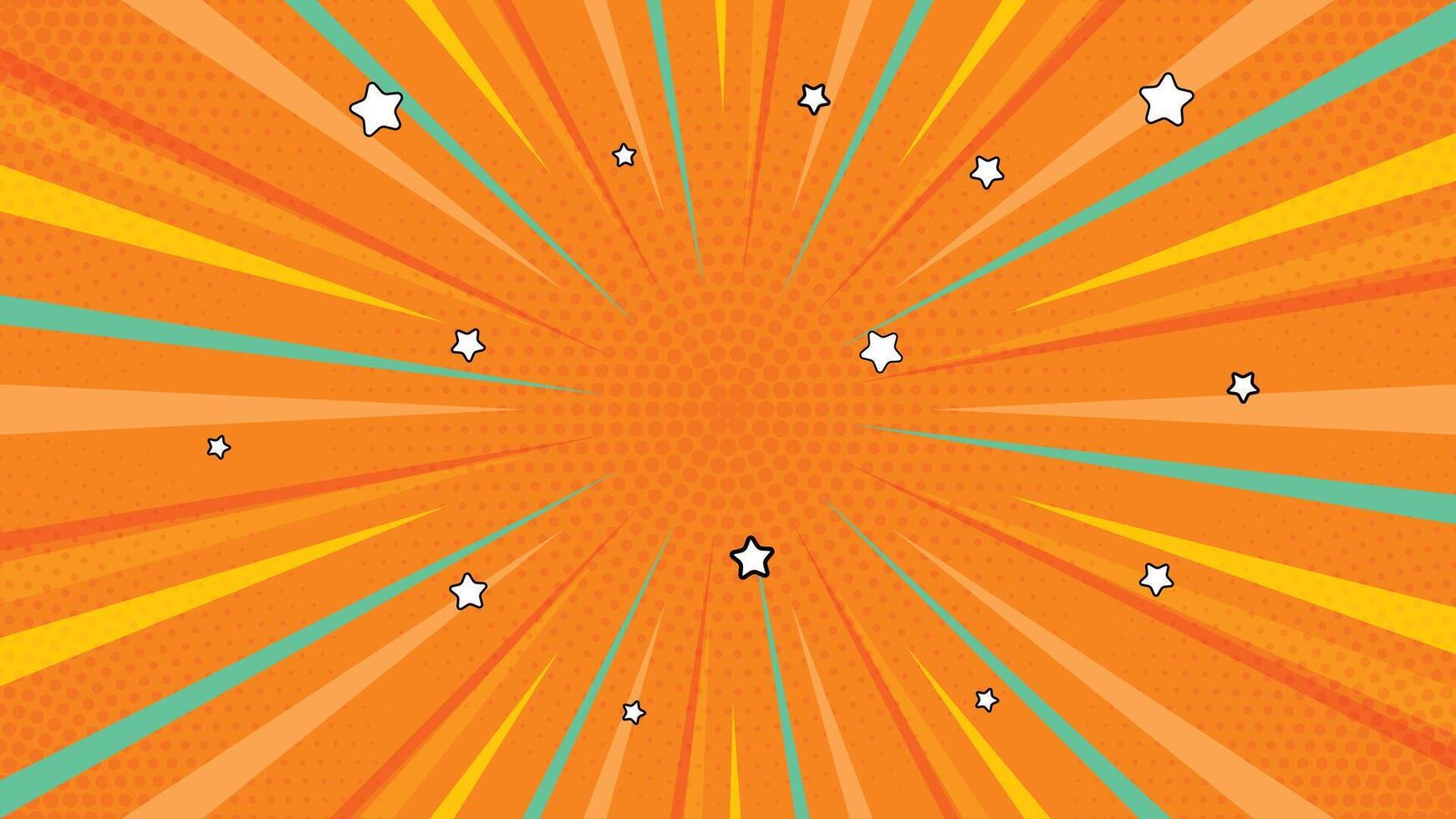 Orange Comic Explosion with Rays, Halftone and Star Symbols in Retro Pop Art Style vector