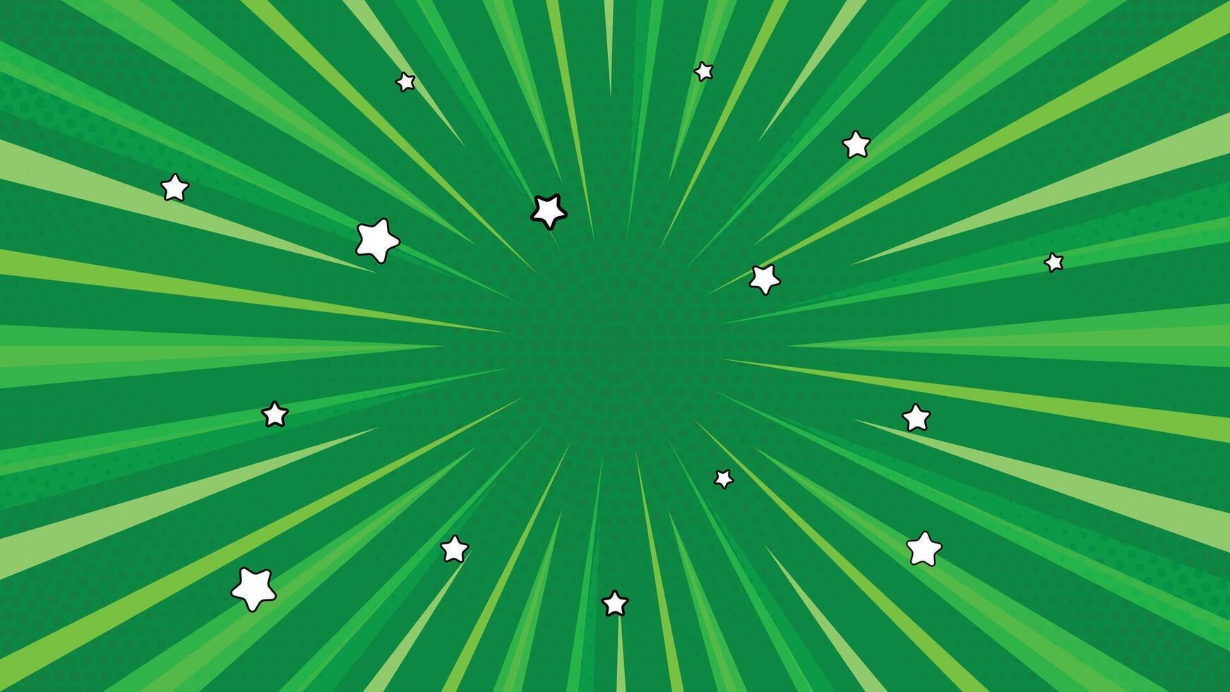 Comic Style Burst Green Backdrop with Rays and Stars Pattern vector