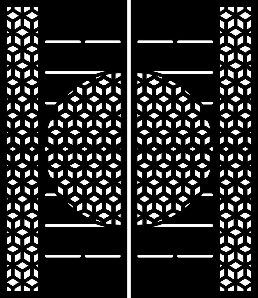 Geometric Laser Cut Panel with Cube and Floral Patterns vector