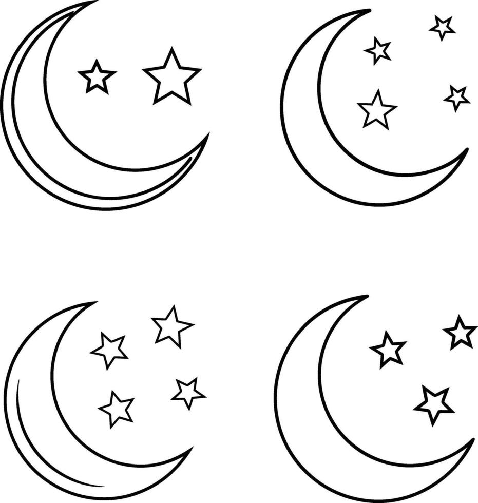 Crescent Moon With Stars Line Art Illustration vector