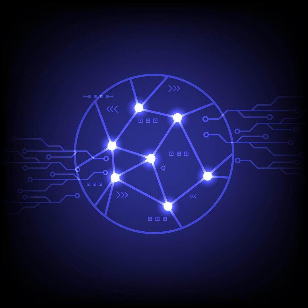 Abstract Technology Global Network Connection Circle Neon Dots and Stripes vector