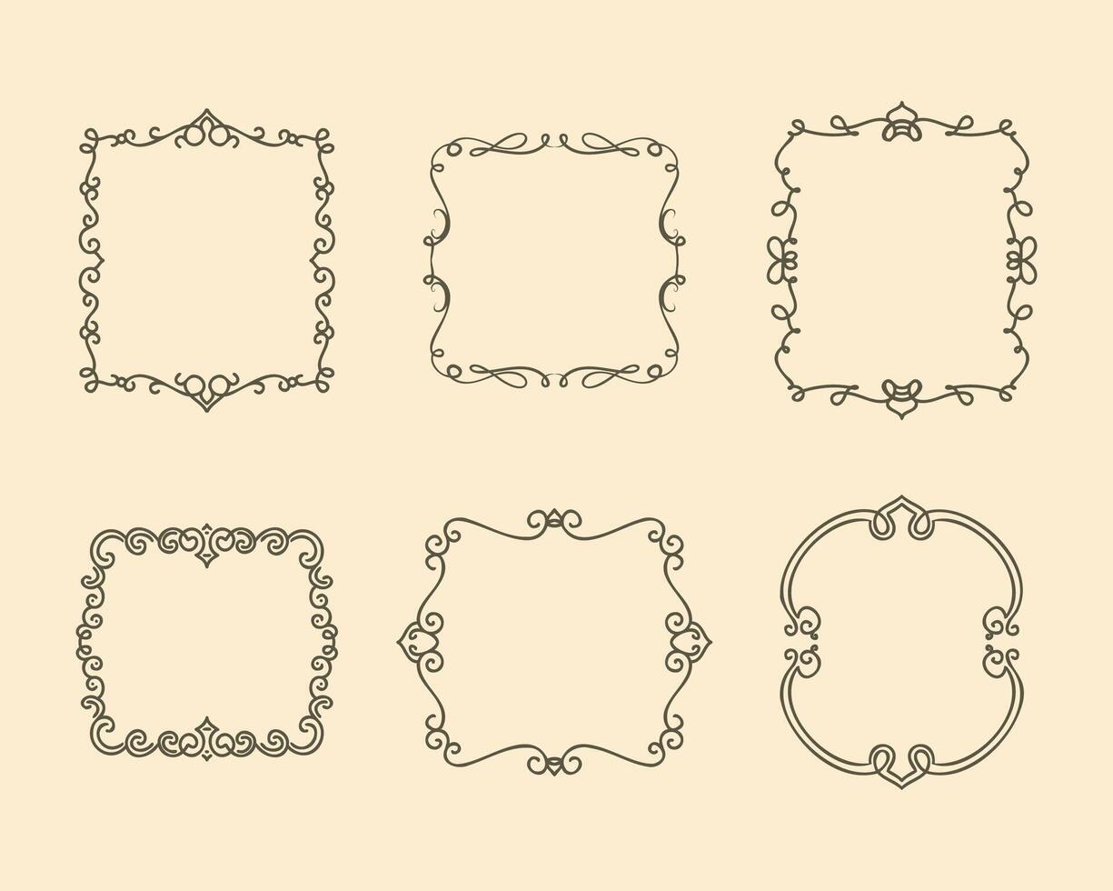 Hand drawn vintage elegant frames collection vector