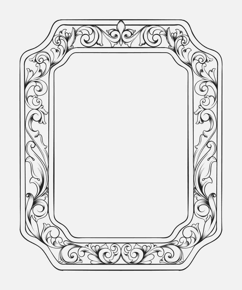 Hand drawn sketch of vintage frame with classic carved ornament. vector