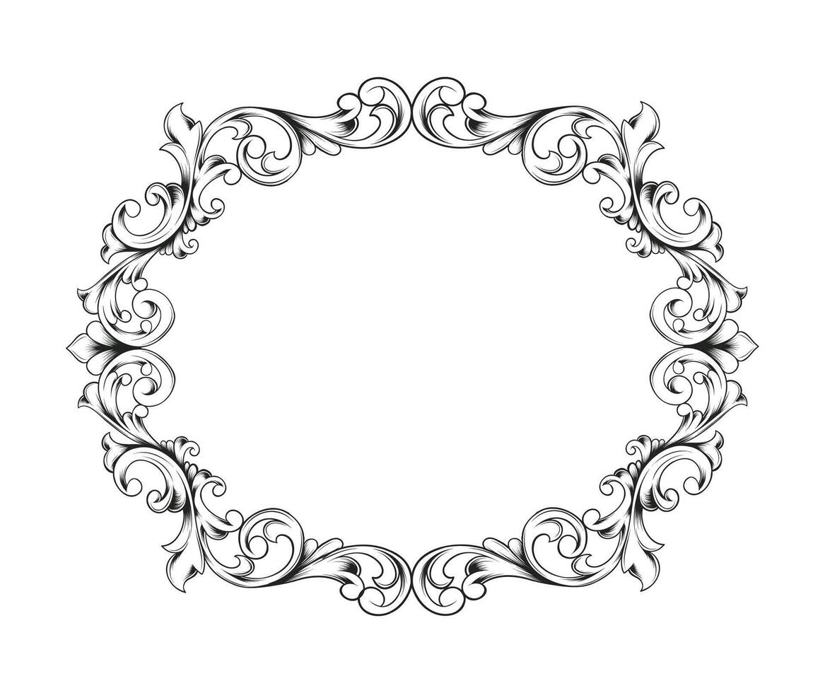 sketch frame baroque vintage ornament scroll engraving border vector