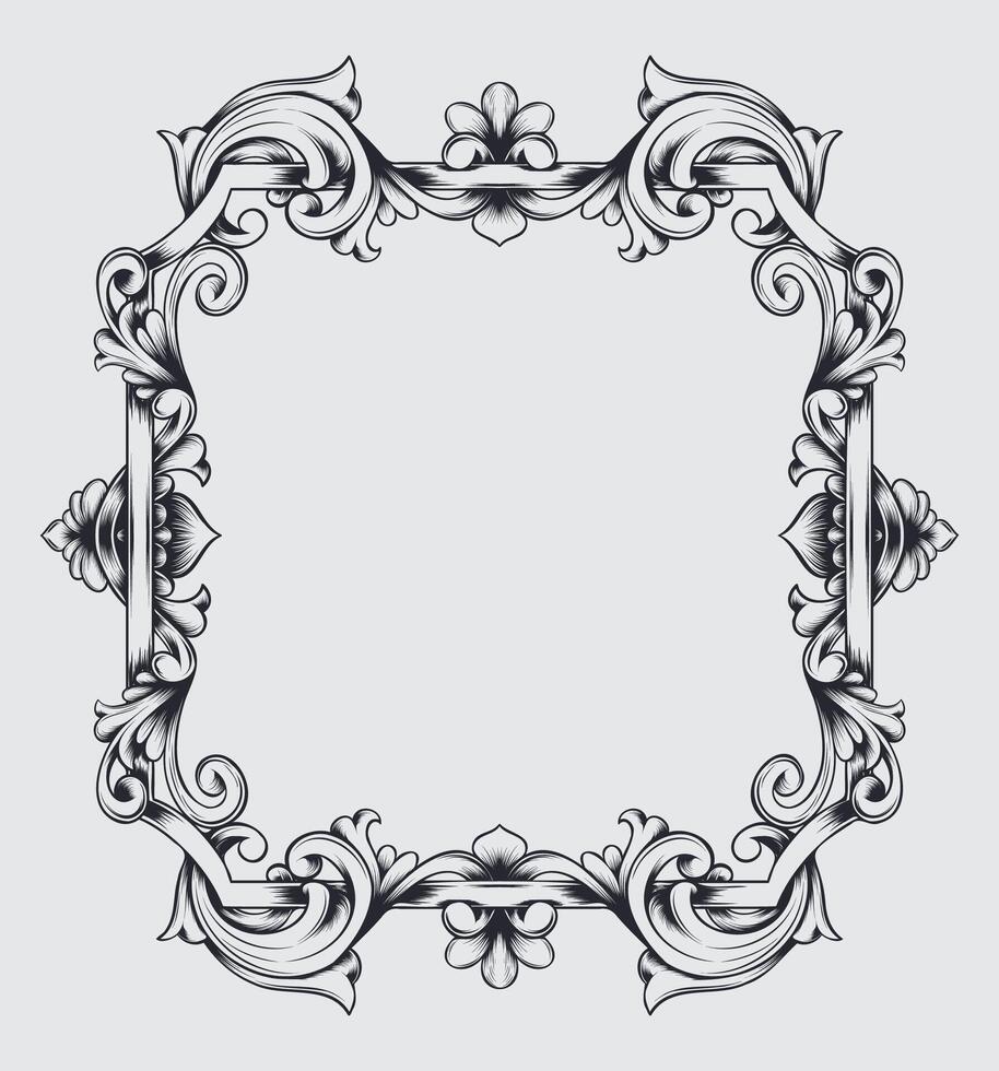 Hand drawn abstract sketch art floral frame vintage baroque ornament. Baroque floral vintage outline design concept. vector