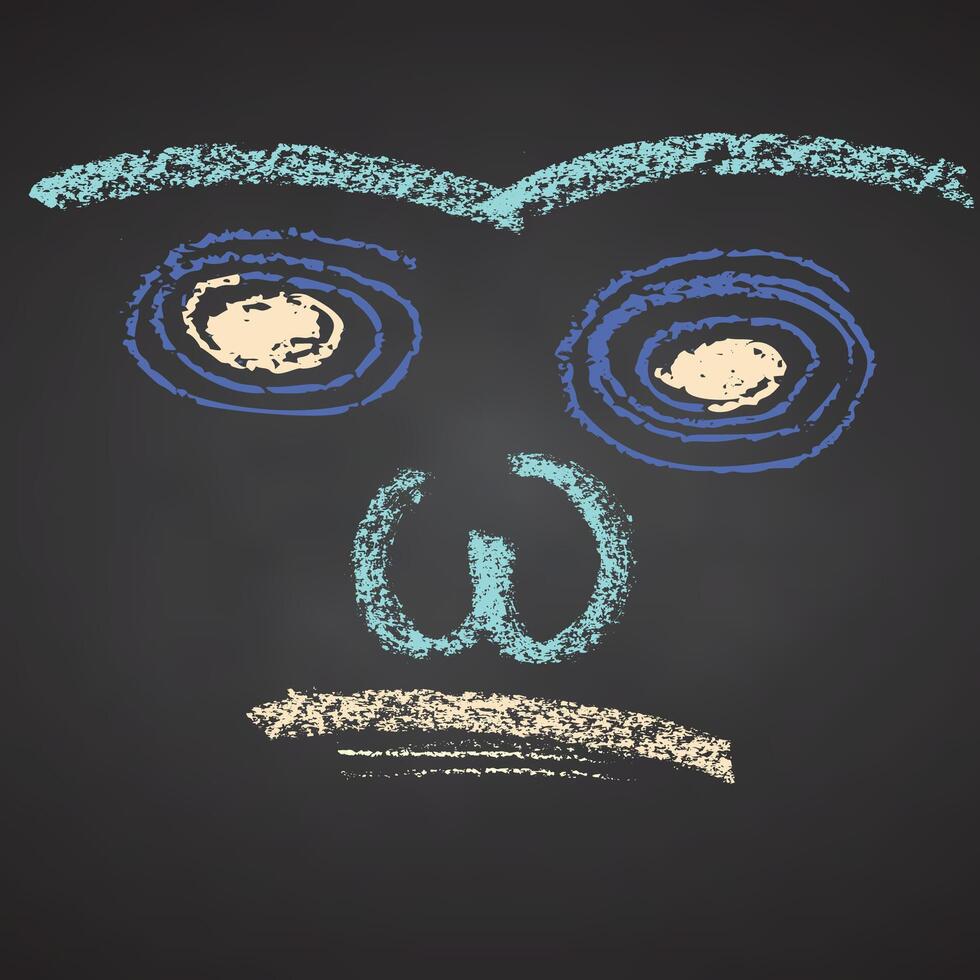 Funny clown square emoji face, comic avatar on black chalkboard Smiley character showing different emotions. Color chalk hand drawn collection doodle illustration vector
