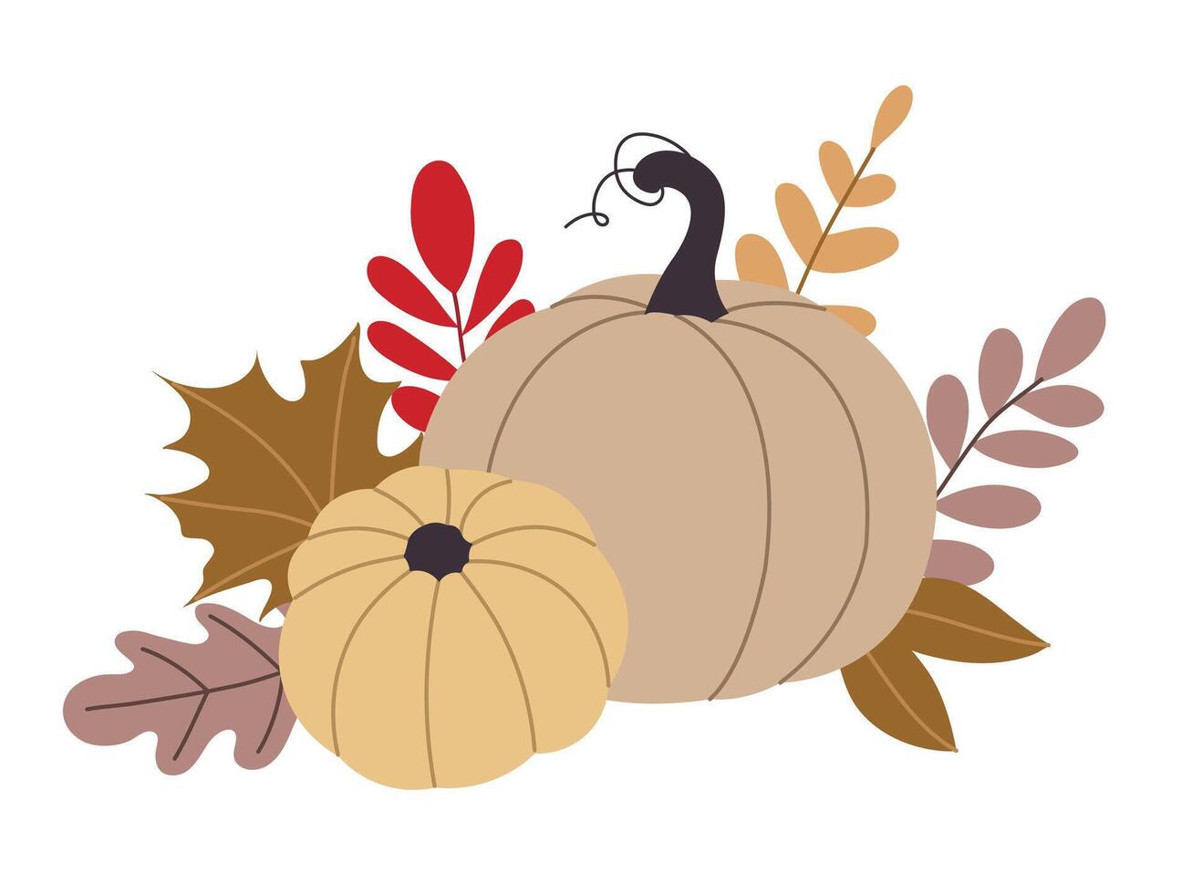 autumn pumpkins and forest leaves vector