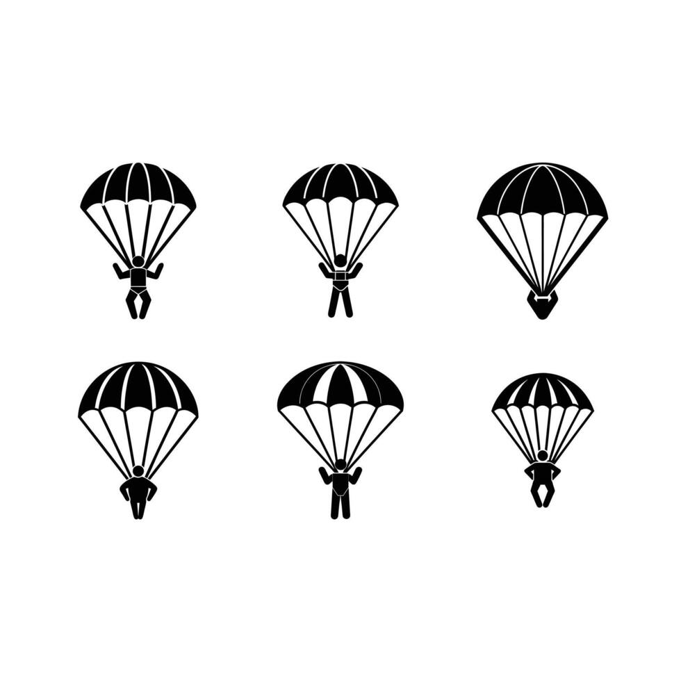 Minimalist parachuting icon perfect for skydiving designs, extreme sports logos, and adventure graphics. Available in formats vector