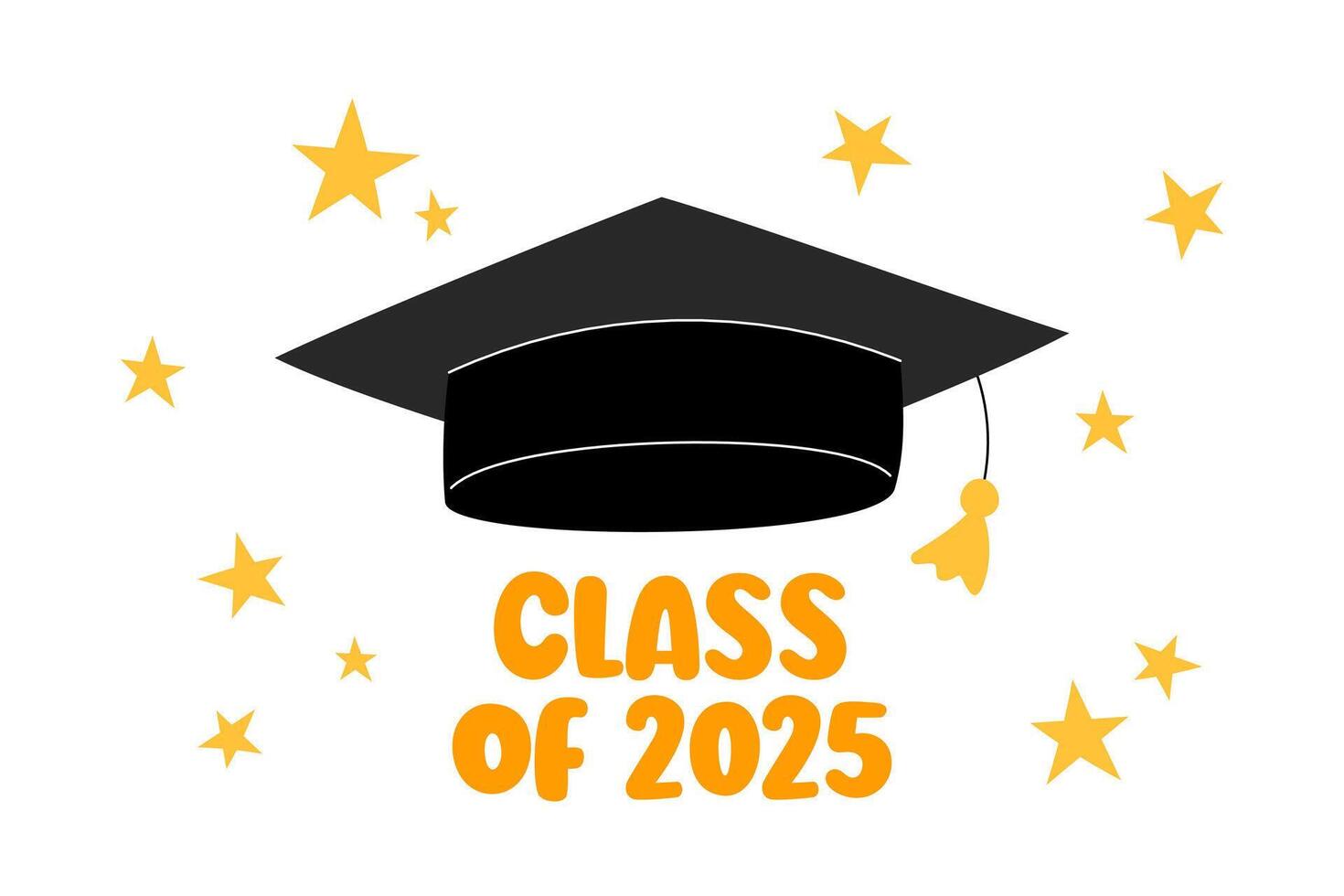 Class of 2025 illustration. Graduation print for elementary or middle school students. Cute colorful design for grads with playful text and stars vector