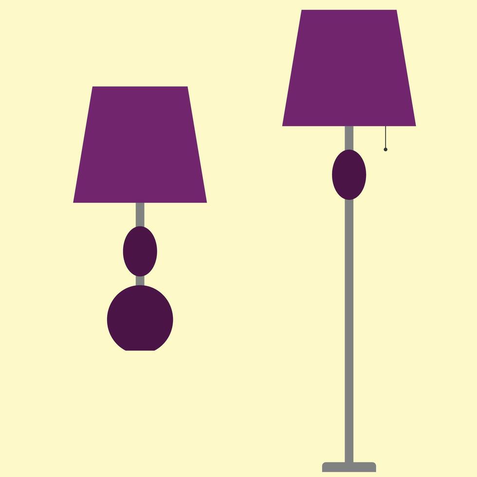 A table lamp and a floor lamp, with a twin design suitable for interior design photos and logos, good for signs, brochures, and social media posts, an element for motion graphics design, purple color vector