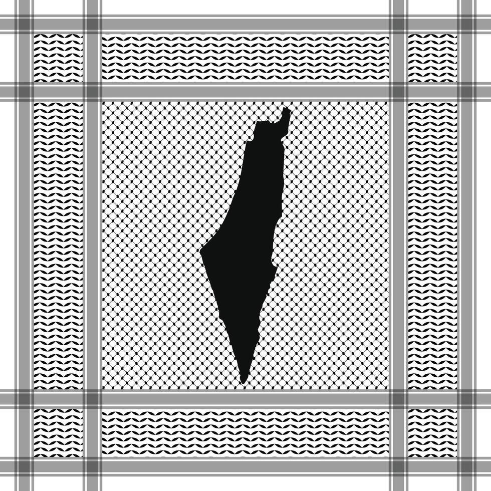 Original Palestine map inside Palestinian keffiyeh scarf with black and white colors, can be used as a background and social media post to support Gaza and West Bank, good for printing materials vector