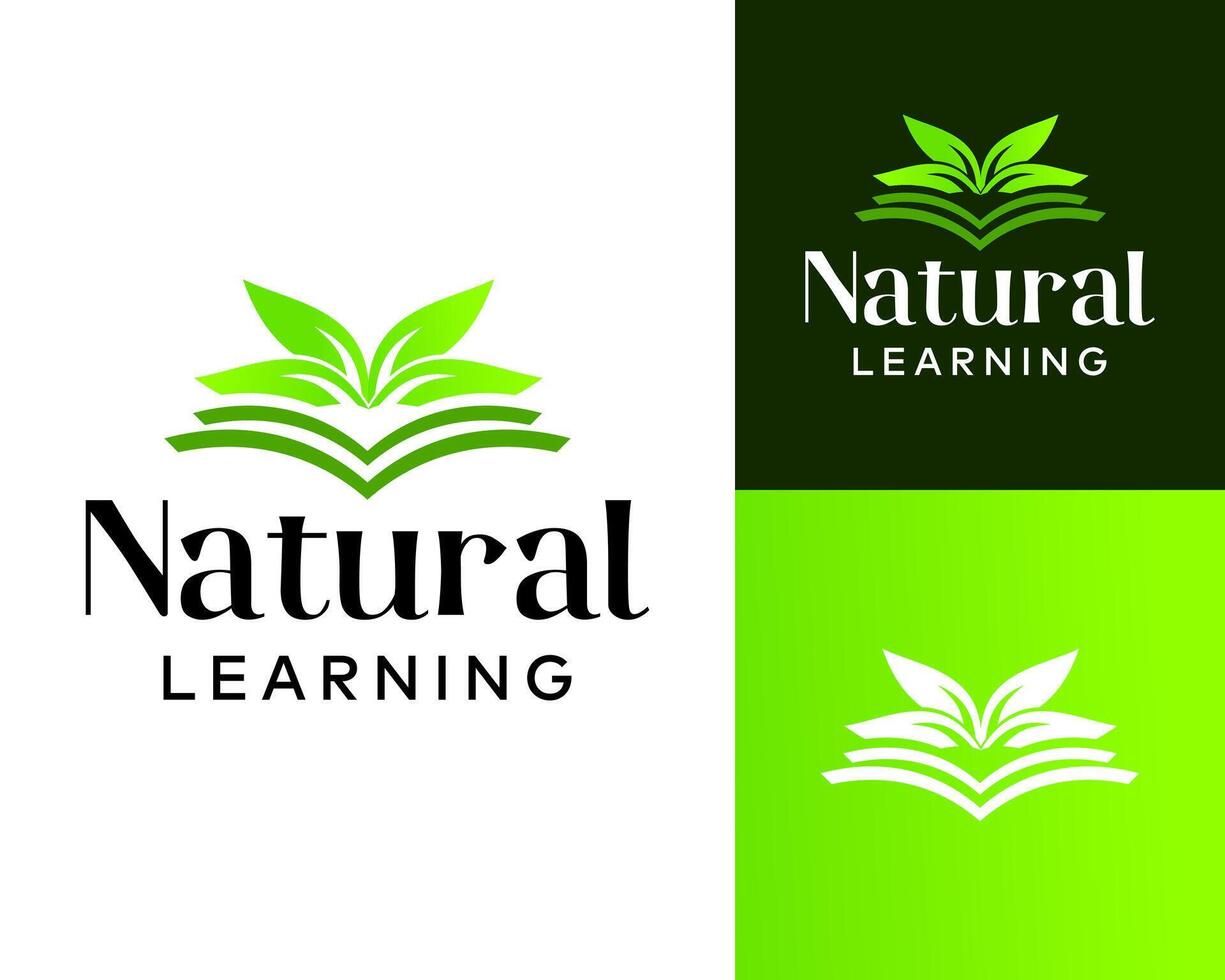 Logo design about natural leaves and a learning book. vector