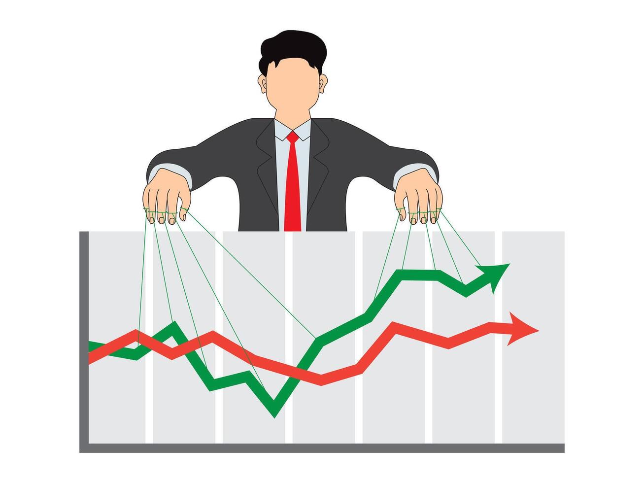 Big businessmen are controlling the up and down arrows like puppets. vector