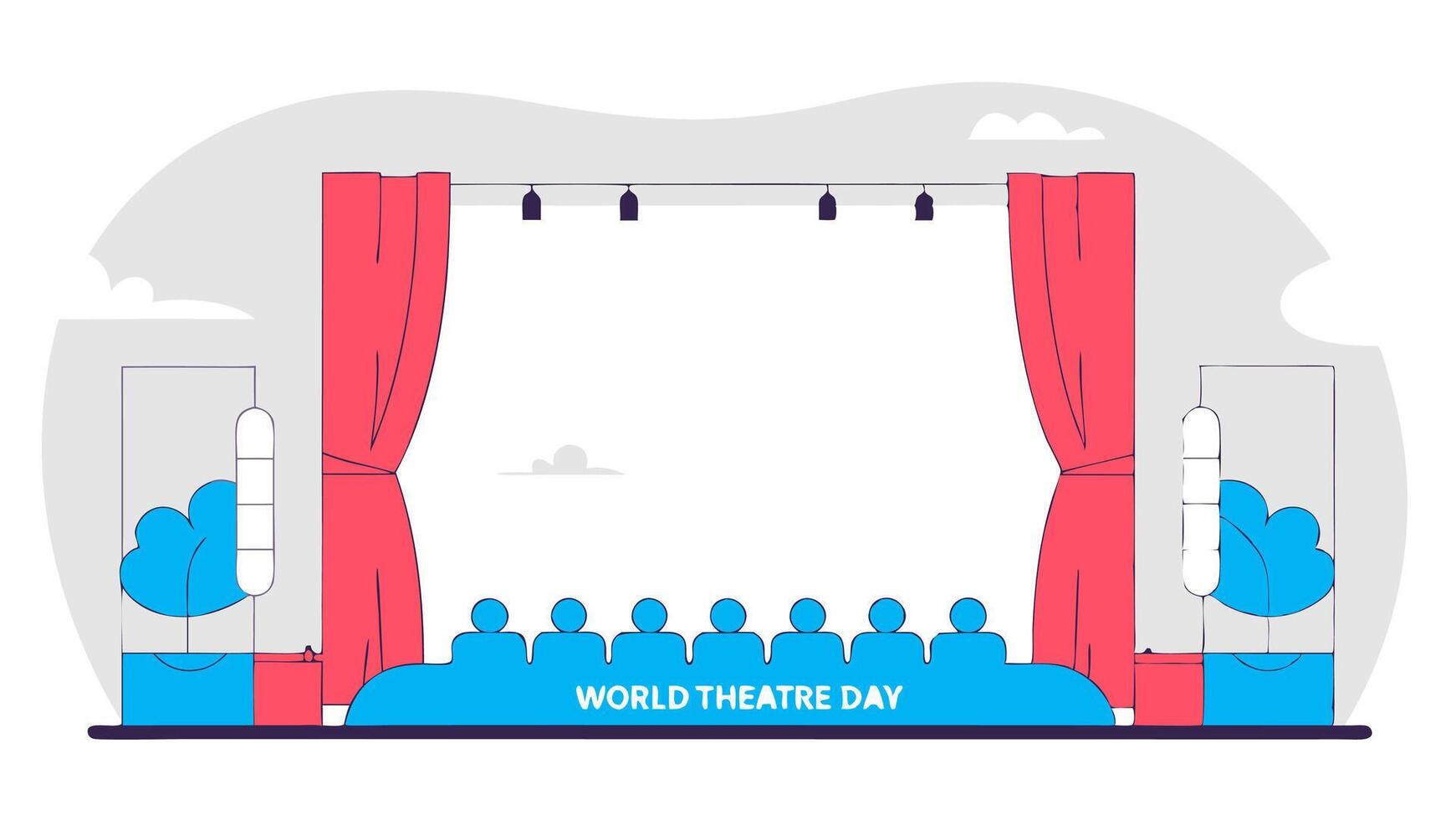 Theater stage and audience border frame with copy space for World Theatre Day performances flat vector