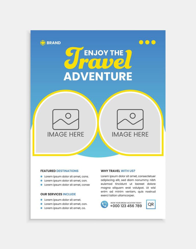 Modern poster travel flyer design template. Editable tour poster template with brush stroke set vector