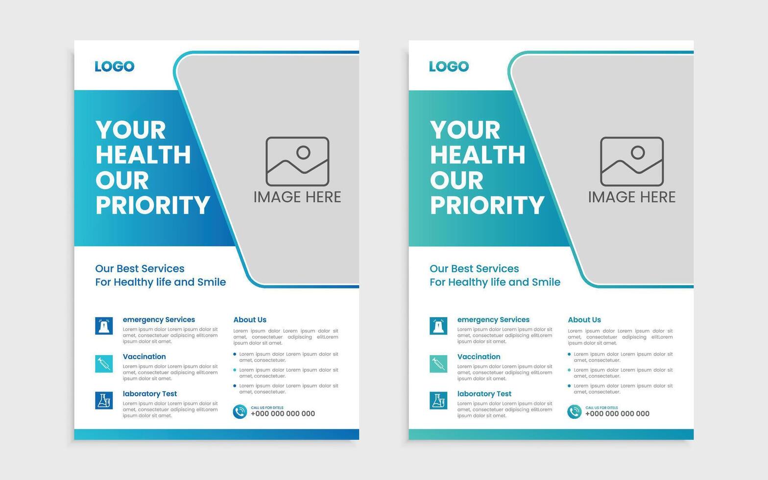 Corporate healthcare and medical cover and back page a4 flyer design template for print vector