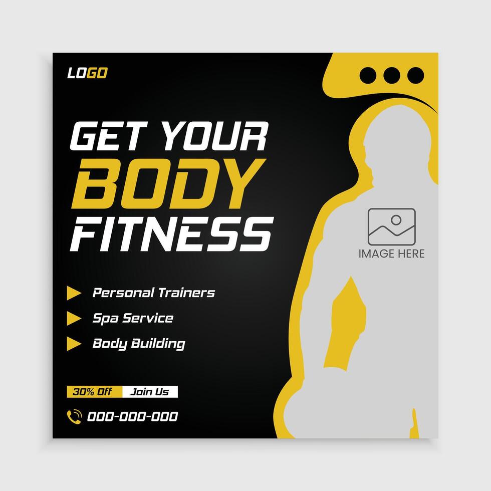 Social media post template design for gym and fitness. vector