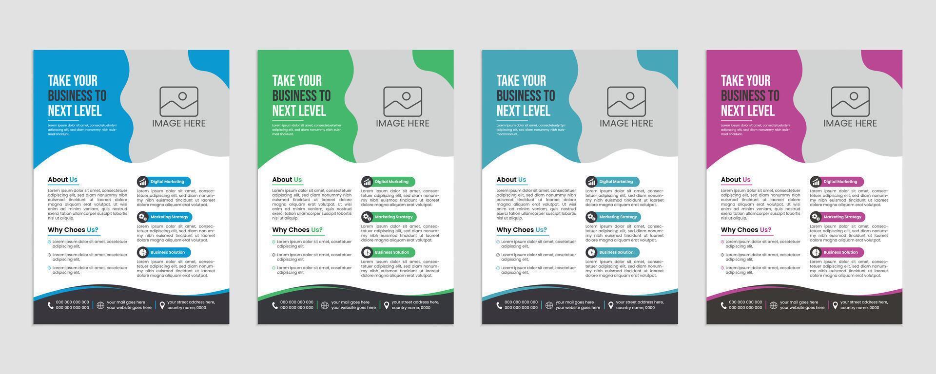 Corporate creative colorful business flyer template design set, abstract business flyer, vector