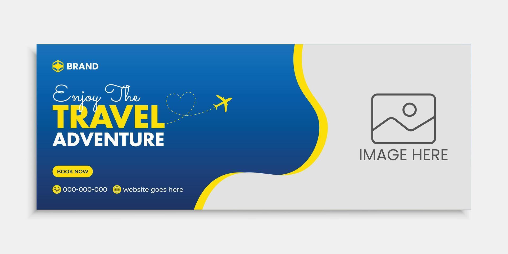 travel Tourism Facebook cover design template travel social media banner, web banner design for ads with photo place holder vector