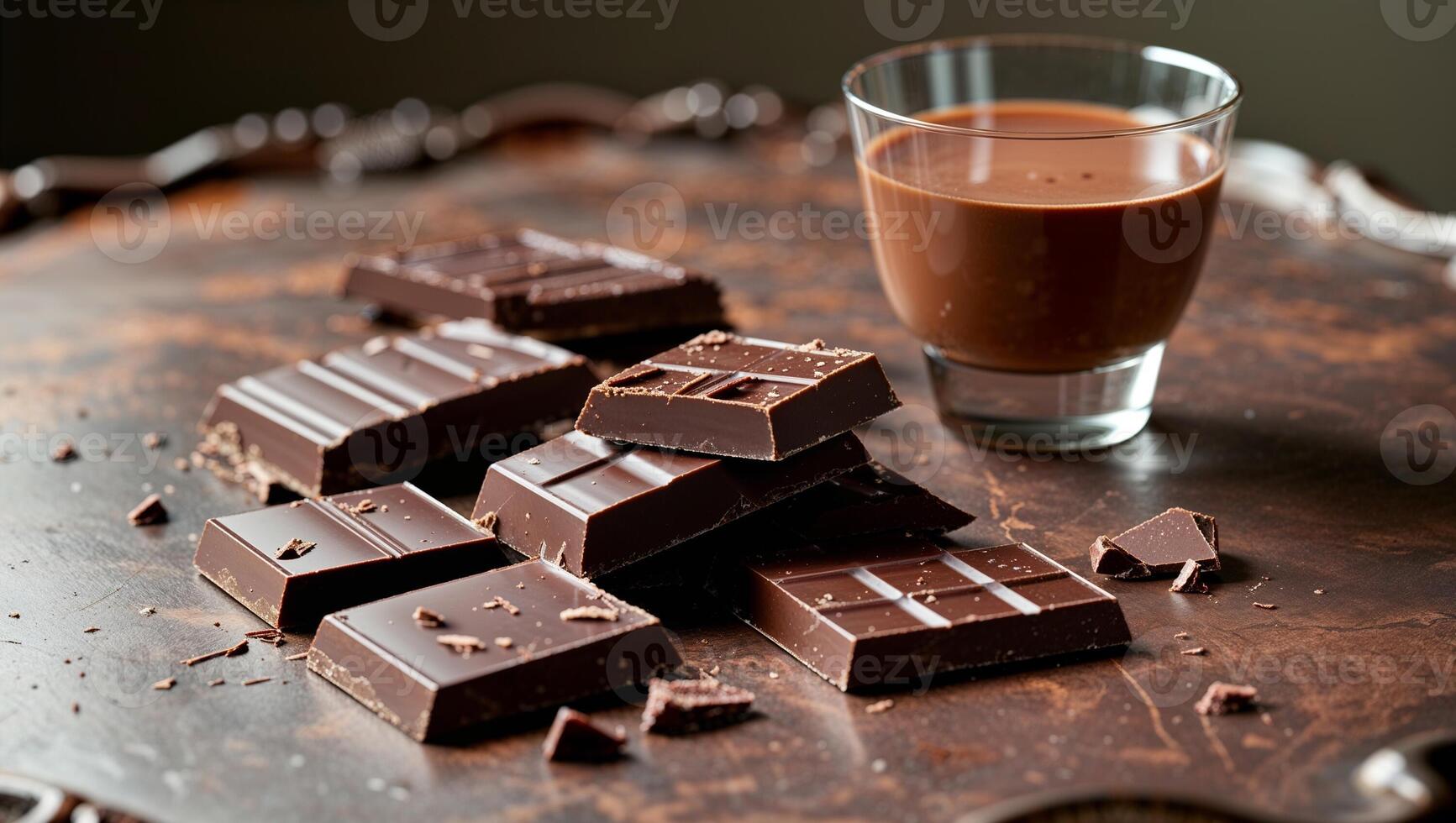 Chocolate and milk on a wooden table photo