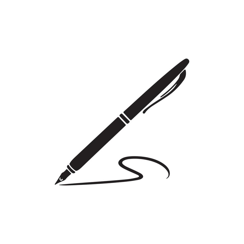 A writing pen icon silhouette on white background vector