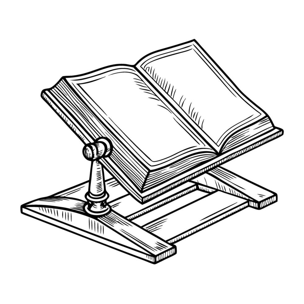 Illustration of antique book stand with open pages on display vector