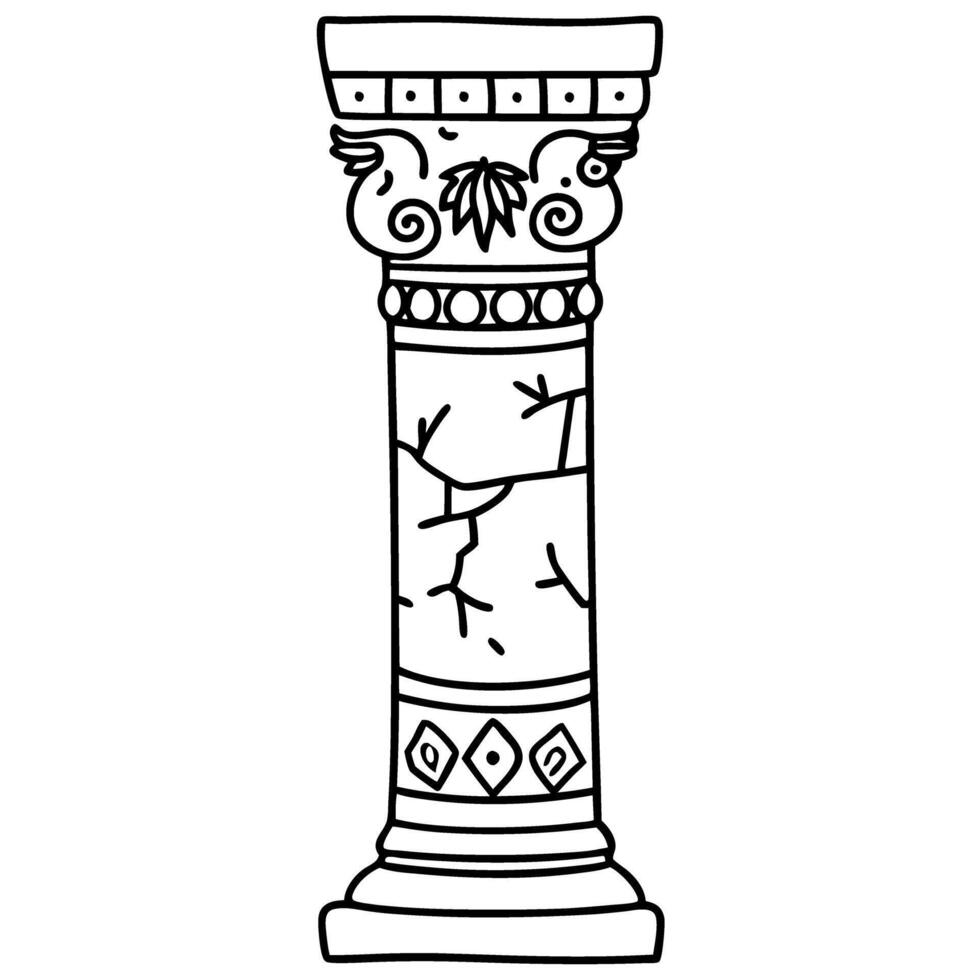 ancient cracked column illustration with ornate details and decorative patterns vector