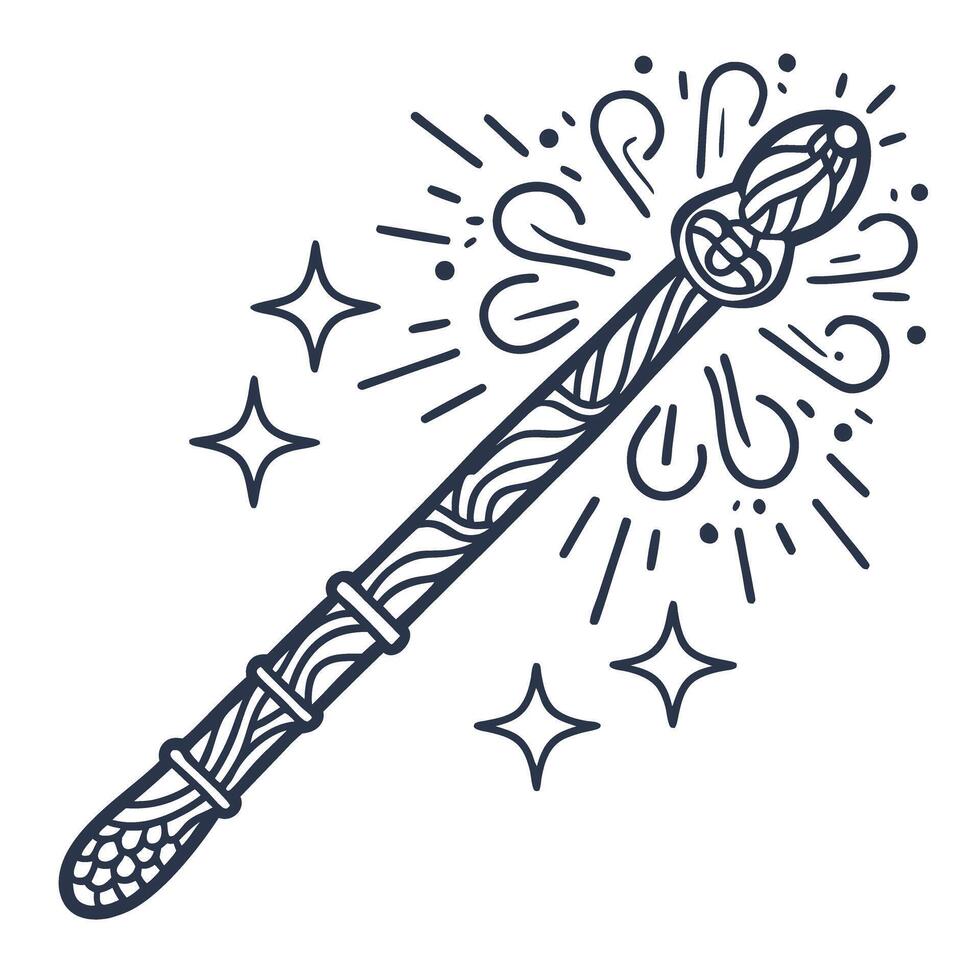 Magic wand illustration with sparkles and swirls, enchanting design for fantasy concept vector