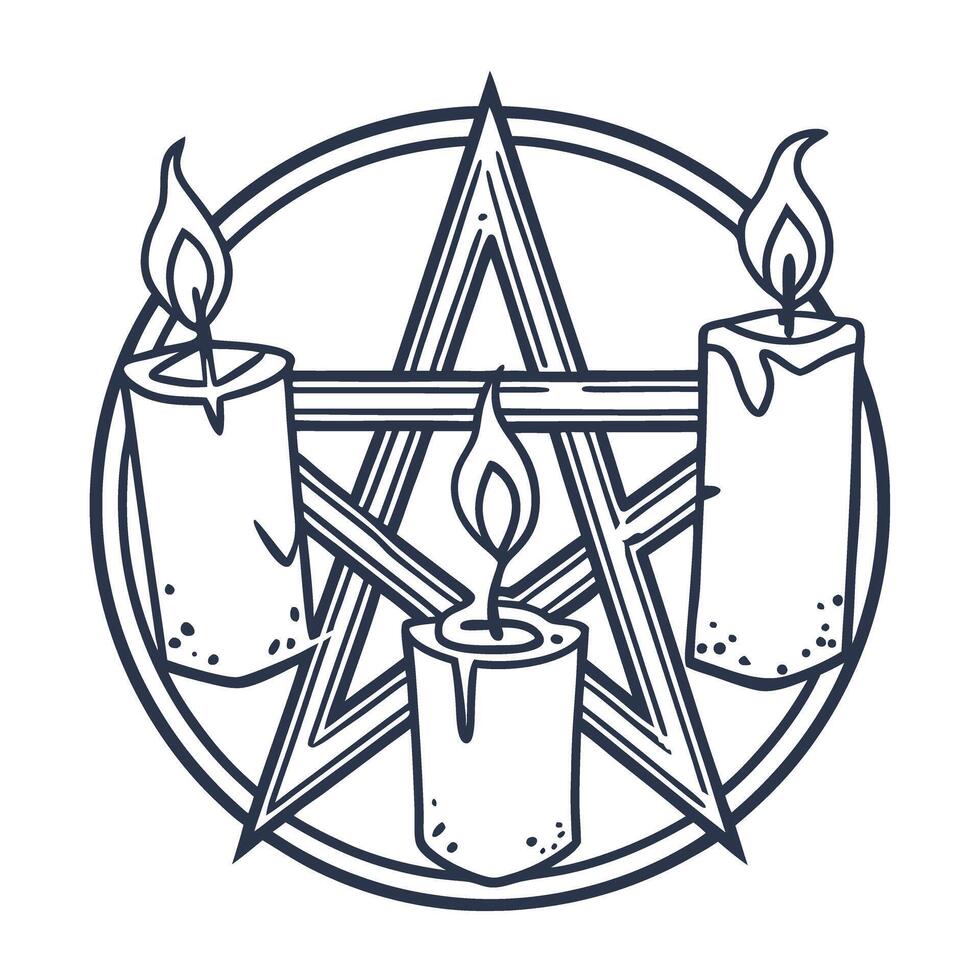 Pentagram with burning candles spiritual symbols of mysticism and ritual vector