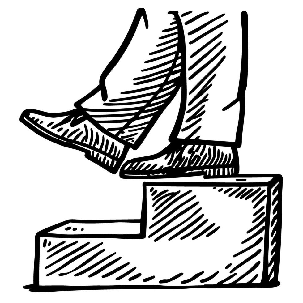 Person climbing stairs sketch step forward progress black and white illustration movement vector
