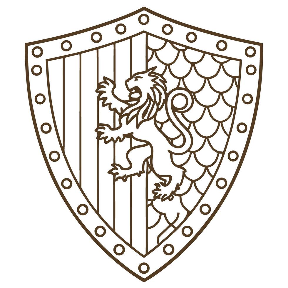 Heraldic shield with lion emblem, symbolizing strength and protection in medieval design vector