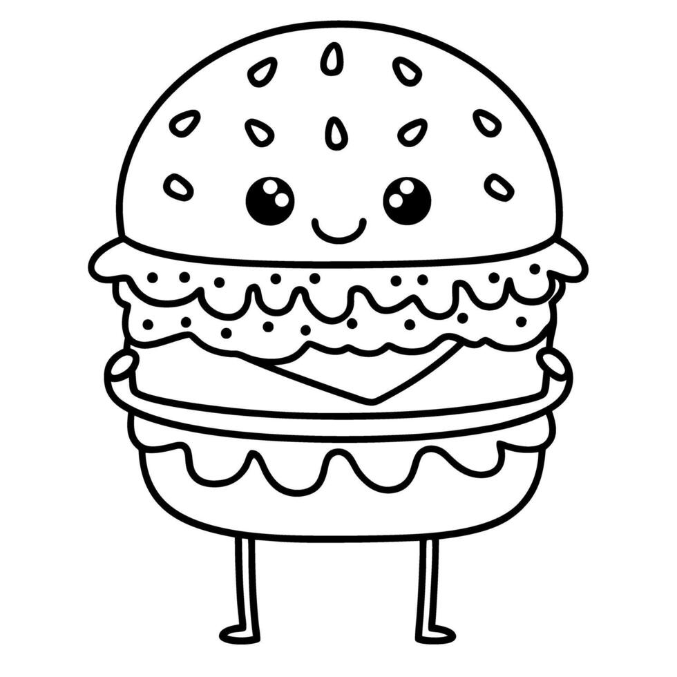 smiling burger character with cute face and sesame seed bun vector