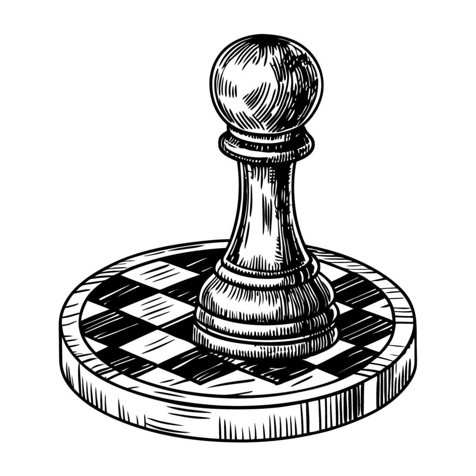 chess pawn illustration on checkered base classic sketch art in monochrome vector