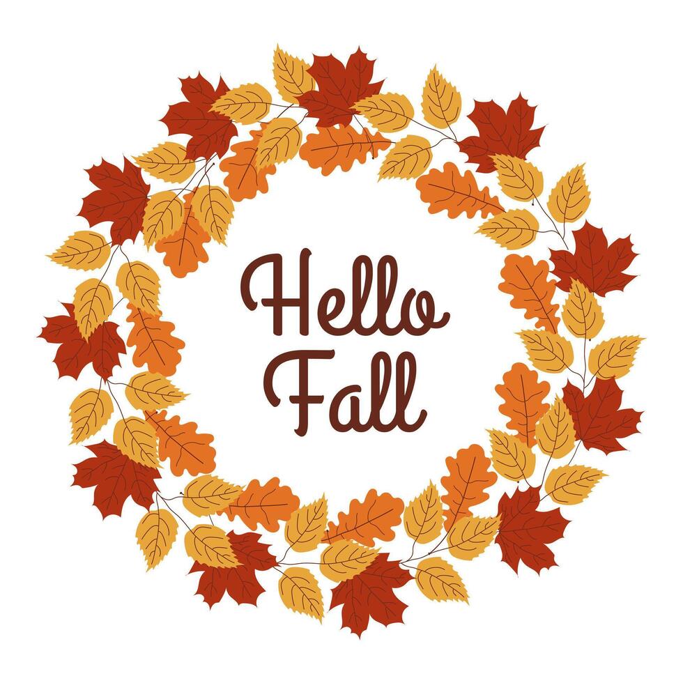 Autumn wreath with leaves and lettering. Wreath with autumn concept. vector