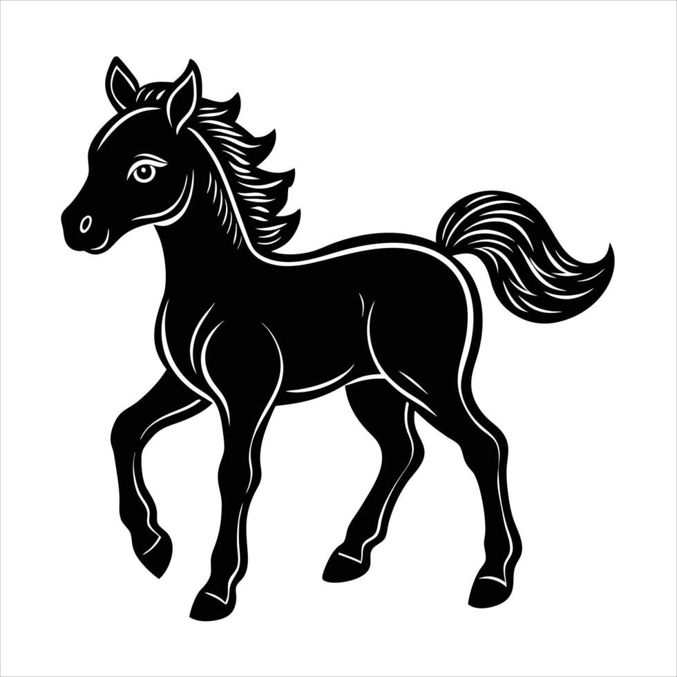 Black horse silhouette on white background cute baby vector