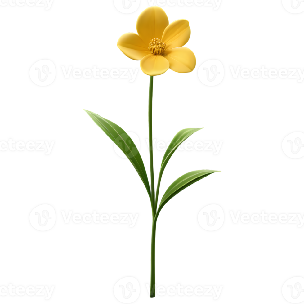 A single yellow flower with green stem and leaf png