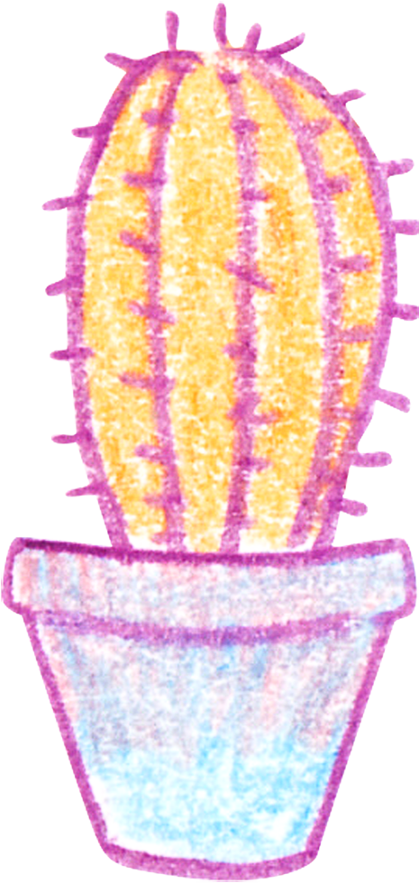 Crayon Style Illustration of a Tall Cactus in a Colorful Pot with a Whimsical Touch png