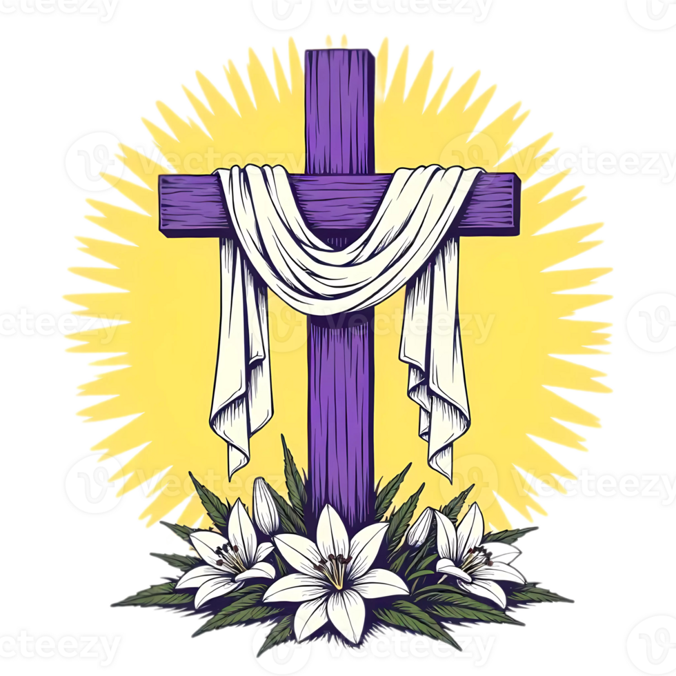 Easter Cross with Lilies and Drapery png