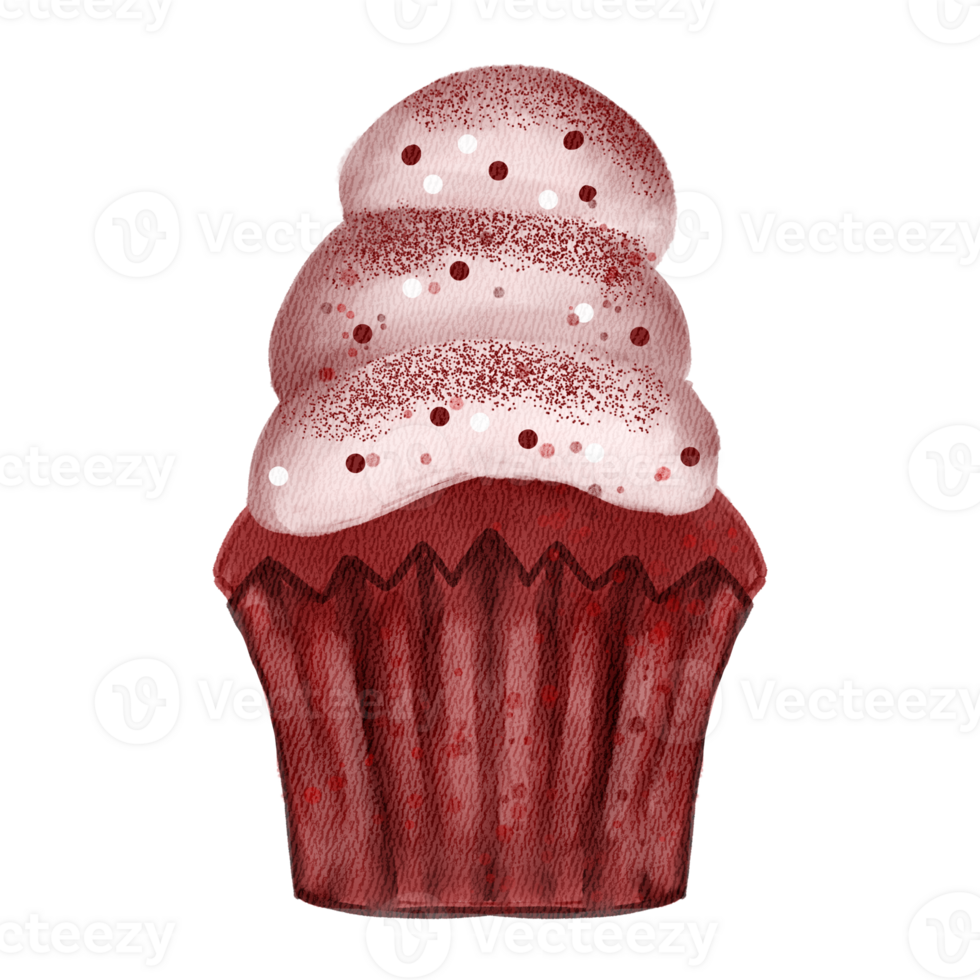 A red cupcake with white frosting on top png